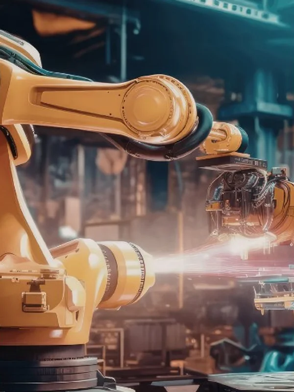 A robotic arm at work on an engineering line
